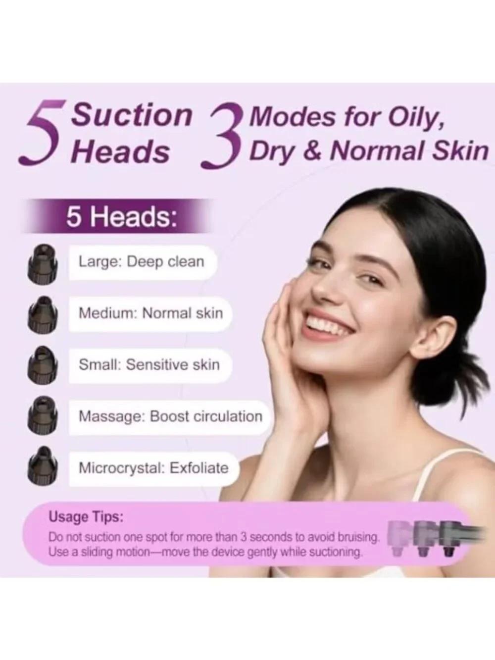 Heated Blackhead Remover Pore Vacuum 5 Heads 3 Suction Levels Facial NIB